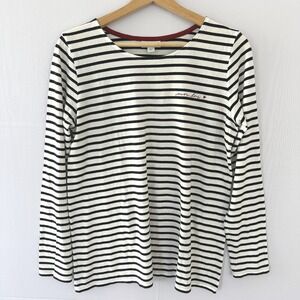 J. Jill Womens Small Striped More Love Embroidered Long Sleeve Tee Black White